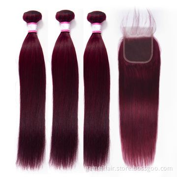 Wholesale Factory 1B 99J bundle With Closure Straight Hair Weave Cuticle Aligned Hair With Frontal